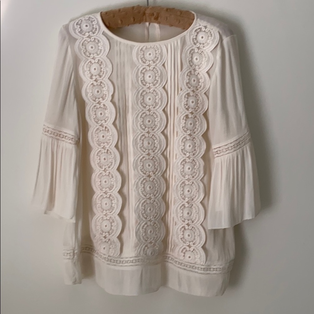 Loft cream detailed chiffon blouse S
